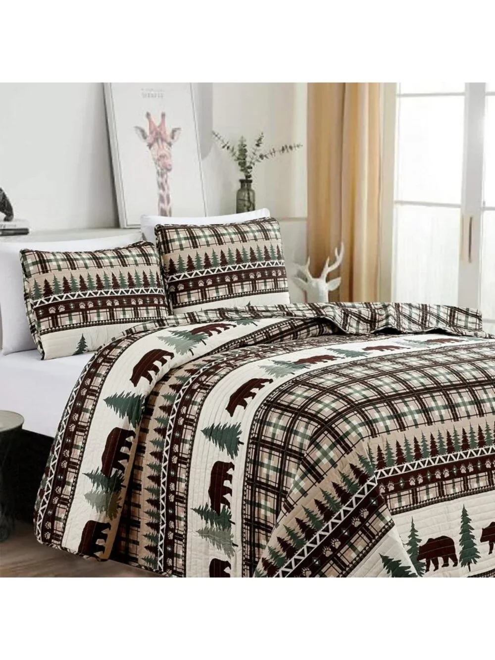 Reversible 3-Piece Quilt Set with Shams | Soft Lightweight Bedspread | Rustic